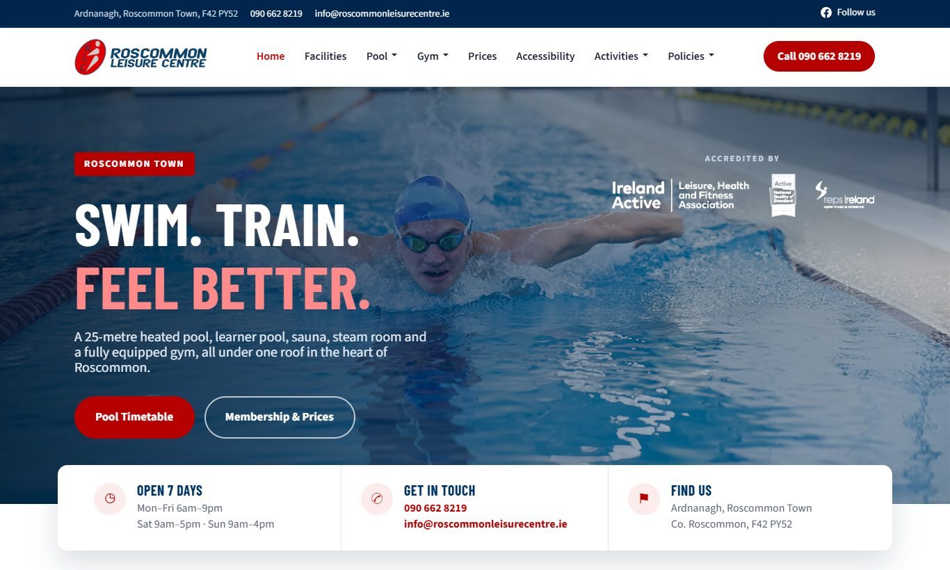 The new Roscommon Leisure Centre homepage